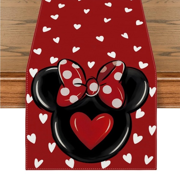 Disney Other - New 13x72 Table Runner Disney Minnie Mouse Valentines Day Fabric Mantel Scarf